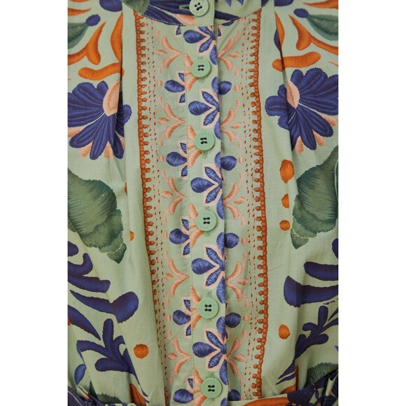 Farm Rio Green Ocean Tapestry Belted Romper, Medium, 100% Cotton New $200 - Picture 6 of 7